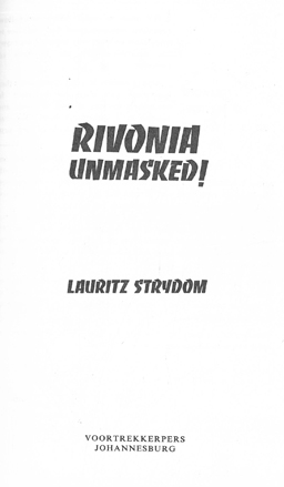 Seller image for Rivonia Unmasked. for sale by Eaglestones