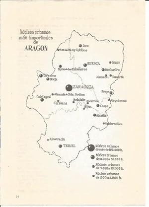 LAMINA V01175: Mapa nucleos urbanos mas importantes de Aragon