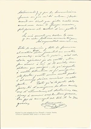Seller image for LAMINA V01846: Facsimil de carta autografa de Joan Maragall a Francesc Matheu for sale by EL BOLETIN