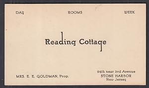 Seller image for Reading Cottage Rooms Mrs E E Goldman business card Stone Harbor NJ c 1930s for sale by The Jumping Frog