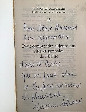 Bild des Verkufers fr Pour comprendre aujourd'hui rites et symboles de l'Eglise. Collection Beauchesne 18 zum Verkauf von Le Songe de Polia