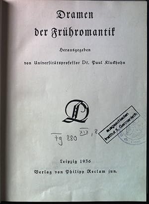 Imagen del vendedor de Dramen der Frhromantik. Deutsche Literatur, Sammlung literarischer Kunst- und Kulturdenkmler in Entwicklungsreihen. Reihe Romantik, Band 8 a la venta por books4less (Versandantiquariat Petra Gros GmbH & Co. KG)