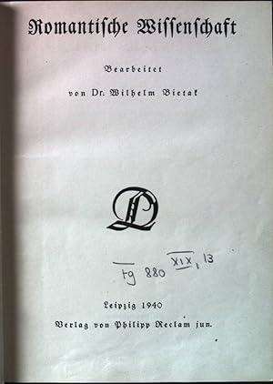 Imagen del vendedor de Romantische Wissenschaft. Deutsche Literatur, Reihe: Romantik, Bd. 13. a la venta por books4less (Versandantiquariat Petra Gros GmbH & Co. KG)