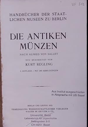 Imagen del vendedor de DIE ANTIKEN MNZEN. NACH ALFRED VON SALLET a la venta por Antiquariat Bookfarm