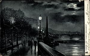 Ansichtskarte / Postkarte London City England, The Thames Embankment at night
