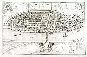 CAMPIA. CAMPEN. Half birds-eye view/plan of Kampen in Holland. Engraved by Merian and published by