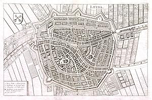 LEYDA. Birds-eye view/plan of Leiden in Holland with the fortifications. Engraved by Merian and...