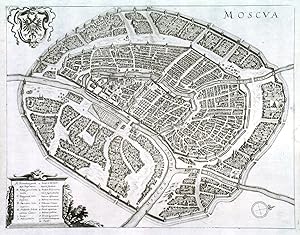 MOSCVA. Half birds-eye view/plan of Moscow with small table of explanations from A - E and 1 - ...