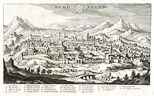 IERUSALEM. Panoramic view of Jerusalem with explanations from 1 - 24 below. Engraved by Merian ...