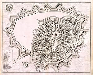 GRONINGA. Birds-eye view/plan of Groningen in Holland with the fortifications. Engraved by Meri...