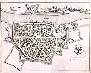 NEOMAGUM. NÜMMEGEN. Birds-eye view/plan of Nijmegen in Holland with its fortifications and a sm...