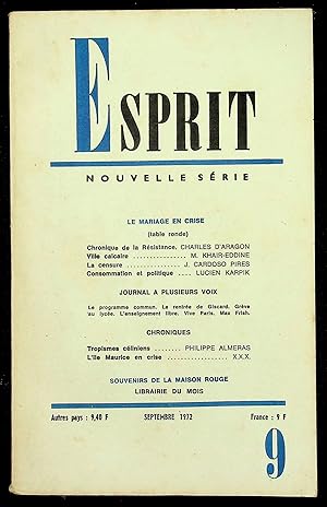 Image du vendeur pour Esprit Nouvelle srie n416, septembre 1972 - Le mariage en crise mis en vente par LibrairieLaLettre2