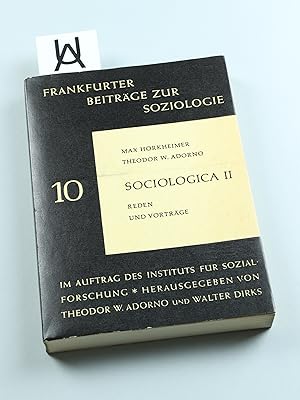 Image du vendeur pour Sociologica [, Bd.] II. Reden und Vortrge. mis en vente par Antiquariat Uhlmann