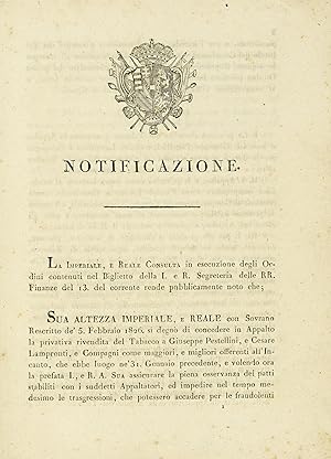 Notificazione dalla Imperiale e Reale Consulta li 21 Agosto 1826.