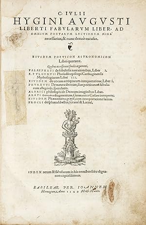 Bild des Verkufers fr Fabularum liber.Eiusdem poeticon astronomicon Libri quatuor. zum Verkauf von Libreria Antiquaria Gonnelli