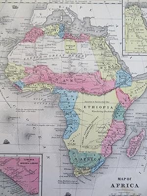 Unexplored Africa continent w/ vast Mts. of Moon 1858 map Liberia inset