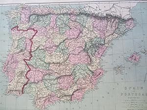 Spain & Portugal Madrid Lisbon Barcelona Pamplona Seville 1873 Weller map