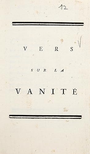 Imagen del vendedor de Vers sur la vanit. a la venta por Libreria Antiquaria Gonnelli