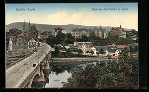 Ansichtskarte Saalfeld (Saale), Blick auf die Saalebrücke und Stadt