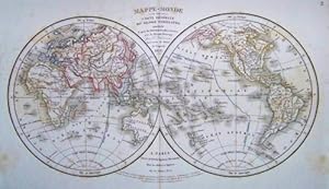 Bild des Verkufers fr Mappe-Monde ou Carte Gnrale du Globe Terrestre dresse d`apres les Relationes les plus rcentes avec la Division Ccanique par F.Delamarche. Succeseur de Robert Vagondy. Grenzkolorierte Stahlstichkarte. zum Verkauf von Antiquariat Heinz Tessin