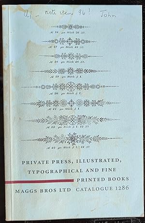 Image du vendeur pour Catalogue 1286 Private Press, Illustrated, Typographical And Fine Printed Books mis en vente par Shore Books