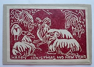 Seller image for Happy Christmas and New Year. Linocut Rams and Sheep. for sale by Roe and Moore