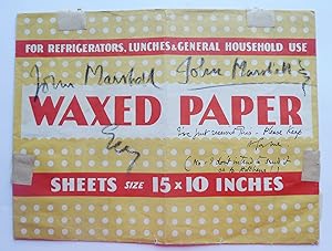 Seller image for Letter written on a cover for Waxed Paper. For Refrigerators, Lunches & General Household Use. for sale by Roe and Moore
