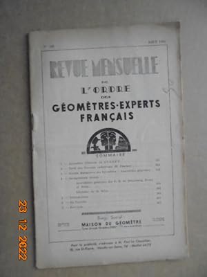 Revue Mensuelle de l'Ordre des Geometres Experts Francais No.185 (Aout 1951)