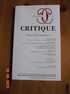 Image du vendeur pour Critique N 798, Novembre 2013 - Retours Sur La Rsistance mis en vente par Les Livres des Limbes