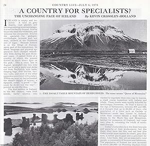 Imagen del vendedor de The Unchanging Face of Iceland. A country for the geologist, botanist, ornithologist and student of the Norsemen sagas. Several pictures and accompanying text, removed from an original issue of Country Life Magazine, 1978. a la venta por Cosmo Books