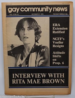 Imagen del vendedor de GCN: Gay Community News; the gay weekly; vol. 6, #13, Oct. 21, 1978: Interview With Rita Mae Brown a la venta por Bolerium Books Inc.