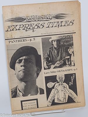 Image du vendeur pour San Francisco Express Times, vol. 1, #4, February 15, 1968: Panthers [Huey Newton photo] Larry Miller, & Neal Cassady dead in Mexico mis en vente par Bolerium Books Inc.