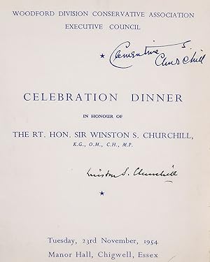 Seller image for Winston and Clementine Churchill Signed Celebration Dinner in Honour Of Winston S. Churchill Program. for sale by Raptis Rare Books