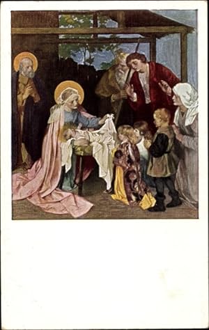 Künstler Ansichtskarte / Postkarte Nüttgens, Heinrich, Geburt Christi, Maria, Josef, Bauern, Nati...