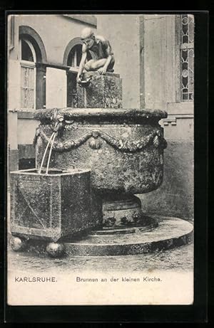 Bild des Verkufers fr Ansichtskarte Karlsruhe, Brunnen an der kleinen Kirche zum Verkauf von Bartko-Reher