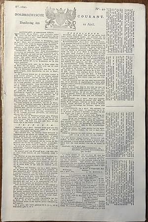 Newspaper Dordrecht 1822 | Dordrechtsche courant 11 april 1822, no 44, Blussé & Comp Dordrecht, 1 p.