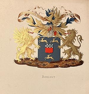 [Heraldic coat of arms] Coloured coat of arms of the Borluut family, family crest, 1 p.