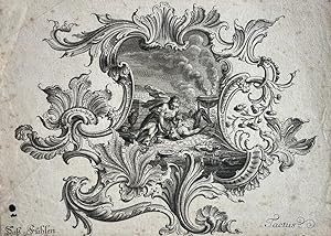 Original engraving 18th century | Ornament print: Tactus (Touch), plate 6 from a set of 6 showing...