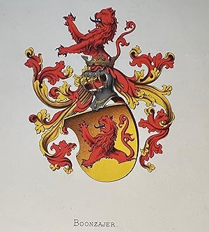 [Heraldic coat of arms] Coloured coat of arms of the Boonzajer family, family crest, 1 p.