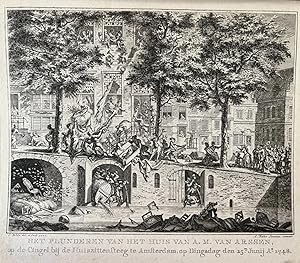 Original etching, riot | Het plunderen van het huis van A.M. van Arssen 1748, Pachtersoproer Amst...