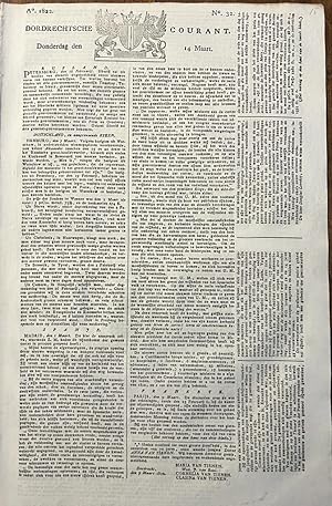 Newspaper Dordrecht 1822 | Dordrechtsche courant 14 maart 1822, no 32, Blussé & Comp Dordrecht, 1 p.