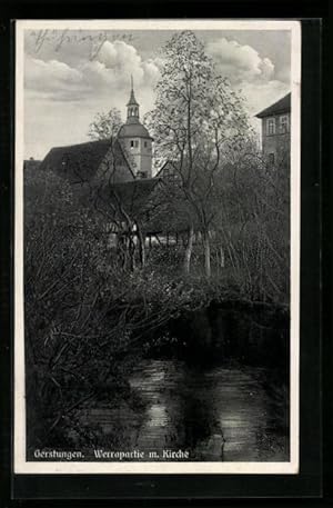 Bild des Verkufers fr Ansichtskarte Gerstungen, Werrapartie mit Kirche zum Verkauf von Bartko-Reher