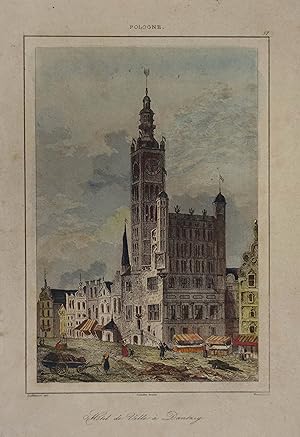 Bild des Verkufers fr Hotel de Ville  Dantzig. Kolorierter Stahlstich v. Traversier n. Guillaumot, aus Le Bas "Etats de la Confdration Germanique" Paris 1842, 14,5 x 10 cm zum Verkauf von Antiquariat Johannes Mller