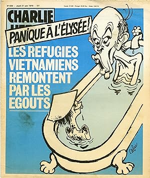 "CHARLIE HEBDO N°449 du 21/6/1979" CABU: PANIQUE A L'ÉLYSÉE ! LES RÉFUGIÉS VIETNAMIENS REMONTENT ...