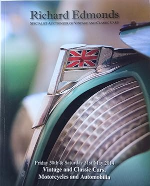 Imagen del vendedor de Vintage and Classic Cars Motorcycles and Automobilia. 30 & 31 May 2014. a la venta por R.G. Watkins Books and Prints