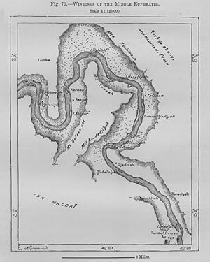 Windings of the Middle Euphrates River,1882 1800s Antique Map