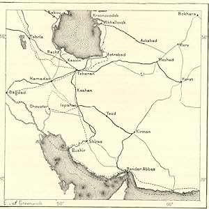 Routes and telegraph lines in Persia,1882 Antique Intext Map