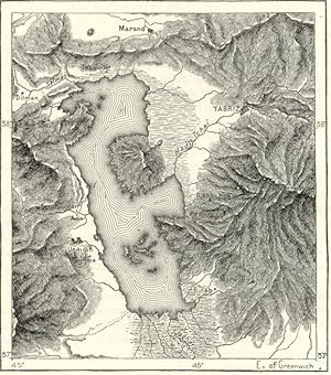 Lake Urmia or Lake Orumieh in northwestern Iran,1882 Antique Intext Map