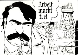 Künstler Ansichtskarte / Postkarte Karikatur von Josef Stalin ?, Arbeit macht frei