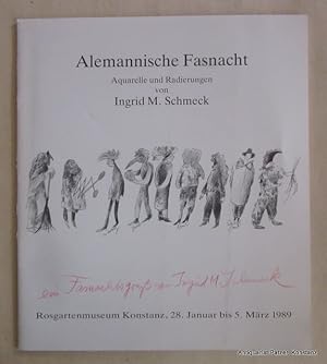 Bild des Verkufers fr Alemannische Fasnacht. Aquarelle und Radierungen. Begleitband zur Ausstellung im Rosgartenmuseum, Konstanz. Konstanz 1989. Kl.-4to. Mit ganzseitigen farbigen Abbildungen. 8 S. Or.-Umschlag; auf dem Deckel handschriftlicher "Fasnachtsgru" der Knstlerin. (ISBN 3980150143). - Beiliegt: Preisliste u. 1 Bl. "Museumsinfo" zur Ausstellung. zum Verkauf von Jrgen Patzer